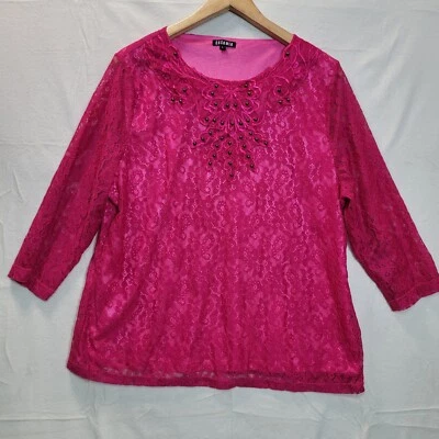 Casamia Blouse Women Size 14 Pink Relaxed Lace Lined  3/4 Sleeve Top - Image 1 of 4