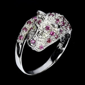 Valentinstag 925 Silberring Rund Rhodolith Peridot Edelstein Schmuck Tiger Eu 8 - Bild 1 von 13