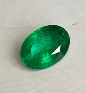 Vivid Green Emerald Oval Cut Certified Earth Mine Loose Gemstone 2.20 Cts - Picture 1 of 6