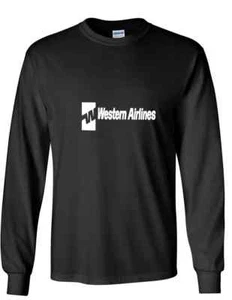 Camiseta Western Airline Blanca Vintage Logo EE. UU. Negra Manga Larga Algodón - Imagen 1 de 3