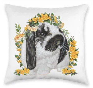 Bunny Floppy Eared Lop Eared White and Black Rabbit Floral Throw Pillow, Decorat - Picture 1 of 2
