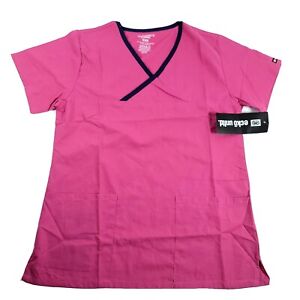 Ecko Unltd Womens Pink V Neck Scrubs 2 Pockets Blouse Size Small S New