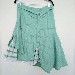 Vintage Y2K Asymmetric Tiered Button-Front Skirt Ruffle Foldover Detail - Picture 1 of 15