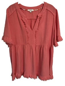 Umgee Womens Large Pullover Short Sleeve Bohemian Coral Peach Coverup or top - Picture 1 of 10