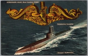 Postcard New London Connecticut c1951 Insignia Submarine Guppy Base *as is* - Bild 1 von 2