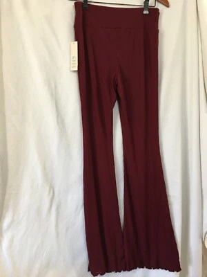 No Boundaries Women's Juniors Ribbed Flare Lettuce Hem Pants Cinnamon Size M - Image 1 of 4