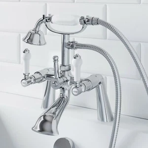 Traditional Bathroom Bath Shower Head Mixer Tap Lever Handle Polished Chrome - Picture 1 of 11