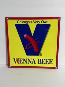 Letrero de metal de hojalata tenedor de perrito caliente de carne de Viena muy propio restaurante de comida rápida de Chicago - Imagen 1 de 2