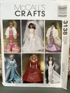 McCalls 3138 Pattern 11.5" Doll Barbie Wedding Gown Evening Dress Stole Uncut - Picture 1 of 2