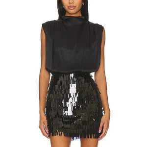 Neu Amanda Uprichard Seide Simran Minikleid schwarz Pailletten verziert Rock Gr. XS - Bild 1 von 6