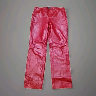 Pantalón Kenneth Cole rojo de cuero ligero para mujer talla 8 y2k cremallera lateral  Foto 1 de 4