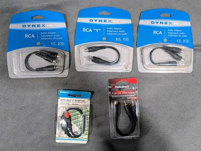 Lot of 5 Audio Adapters RCA Y-Splitter 3.5mm Dynex RadioShack New Sealed - Image 1 of 4