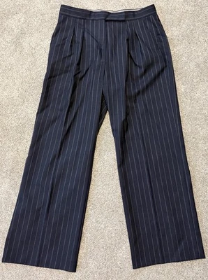 Pantalones Max Mara Azul Marino A Rayas A Medida Pierna Ancha Pantalones Nuevos Lana Euro 44 EE. UU. 14 Foto 1 de 4