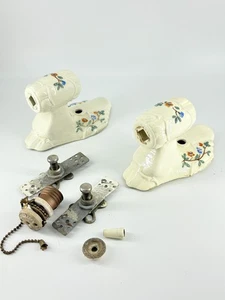 2 Sconces - Vtg Ceramic Ivory Porcelain Wall Sconce Light Fixture Salvage Parts - Picture 1 of 3
