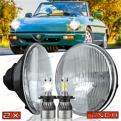 Pair 7 Inch Round LED Headlights Halo DRL Fit Alfa Romeo Spider 1988-1994 DeSoto - Image 1 of 4