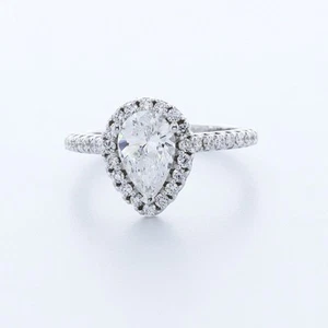 1.7CT Lab-Created Diamond E/VS2 Pear Cut 14K Gold Prong Setting Halo Accent Ring - Picture 1 of 5