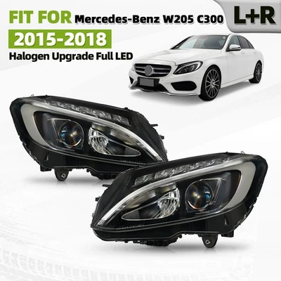 Halogen Upgrade Full LED For 2015-2018 Mercedes-Benz W205 C300 Headlight Pair - Image 1 of 4