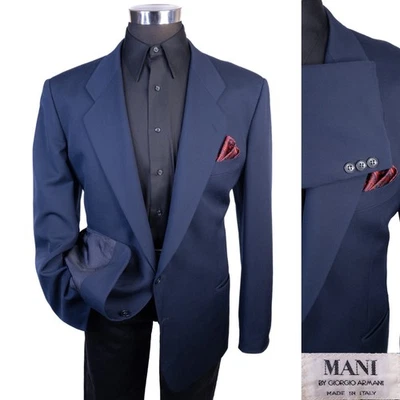 MANI By Giorgio Armani Solid Navy Blue Sport Coat Sz 44L Two Button Wool Jacket - Image 1 of 4