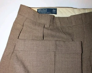 Ralph Lauren Polo Pants Mens 36x32 Brown Pleated Cuffed Polyester Blend - Picture 1 of 12