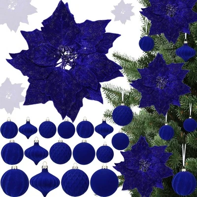Decoración de árbol de Navidad de terciopelo de pascua 24 piezas con bola de 3,14 pulgadas azul real  Foto 1 de 4