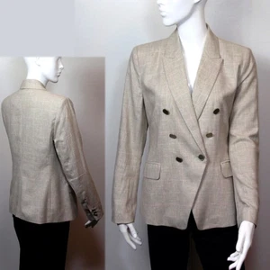 M&S LINEN & COTTON Double Breasted BLAZER Jacket ~ Size 12 ~ BEIGE Mix - Picture 1 of 6