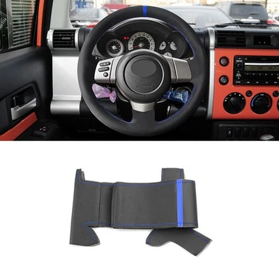 Black+Blue Leather Steering Wheel Cover For Toyota FJ Cruiser 2007-2021 DIY Sewn - image 1 of 4