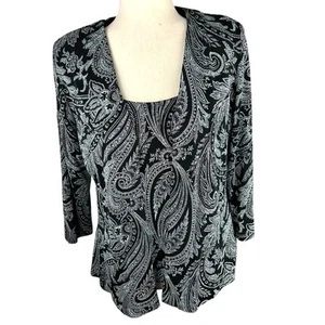 NEW NWT Alex Evening Twin Set Black with Seafoam Paisley Silver Shimmer Size M - Picture 1 of 9