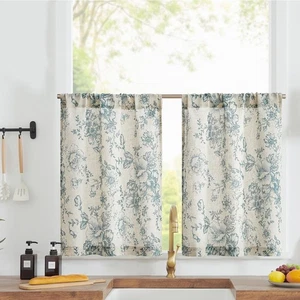 Linen Kitchen French Floral Tier Curtains 30 Inch Farmhouse Vintage Cafe Smal... - Picture 1 of 9