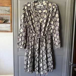 Rebecca Minkoff Vanessa Snake Print Dress, Ecru Gray, M - Picture 1 of 15