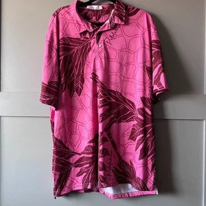 Polo PULELEHUA uomo 2XL rosa manica corta bottoni hawaiana Aloha tropicale - Foto 1 di 11