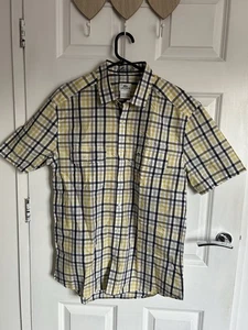 Lacoste Men's Short Sleeve Button-Up Yellow Checkered Slim Fit 100% Cotton - Picture 1 of 4