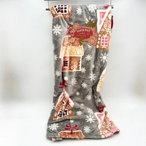 North Pole Cookie Co. Plush Throw Blanket 60x70 Grey Gingerbread House - Picture 1 of 6