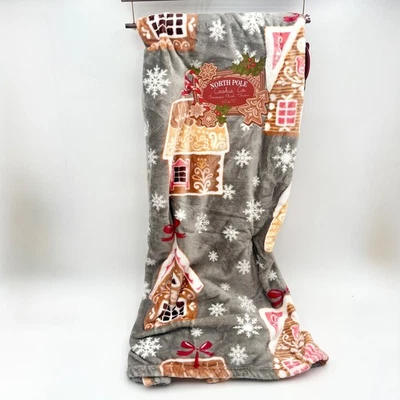 North Pole Cookie Co. Plush Throw Blanket 60x70 Grey Gingerbread House - Image 1 of 4