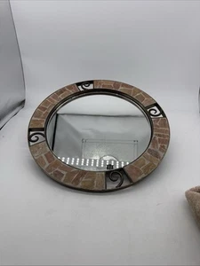 Pier 1 Imports 13" Inlay Stone Bronzed Round Accent Hanging Wall Mirror - Picture 1 of 6