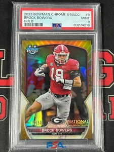 2023 BROCK BOWERS 12/50 GOLD PSA 9 RC BOWMAN U NATIONAL NSCC RAIDERS *CCB* - Bild 1 von 2