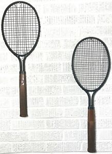 2 Antique Dayton Tennis Rackets 1920s Vintage Wooden The Dayton Steel Racquet Co