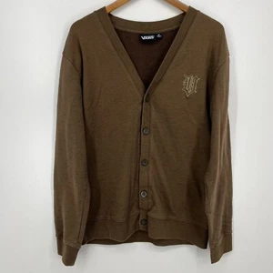 Vans Cardigan Sweater Men's Size M Brown V-Neck Solid Logo Buttons - Picture 1 of 10
