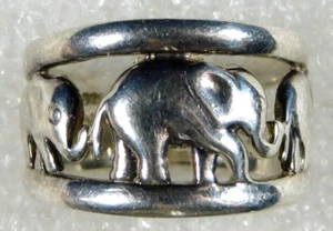 DESIGNER Cast STERLING MANUFACTURED "ELEPHANTS" RING Size 6.8 - Picture 1 of 6