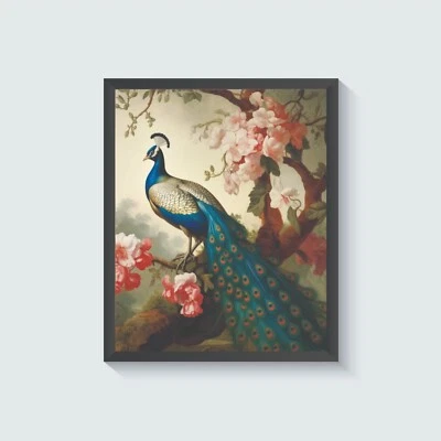 Pôster arte vintage pássaro pavão pintura arte parede - Imagem 1 de 4
