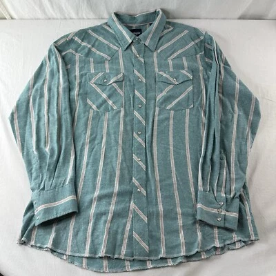 Vtg Wrangler Shirt Mens XXL Green W/ Pink Stripes Western Pearl Snap Rodeo Ranch - Image 1 of 4