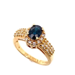 Anillo de oro amarillo de 14 k de 1,44 quilates ovalado con zafiro pavé de diamantes color piedra - Imagen 1 de 4