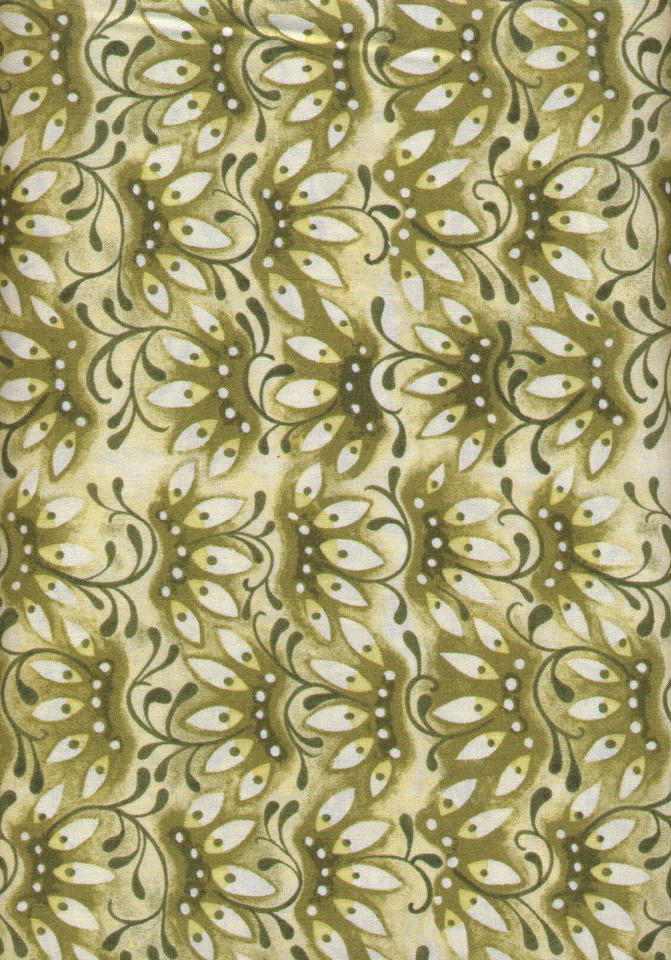 Tela de edredón Mooshka gris oliva con abanicos florales - media yarda Foto 1 de 1