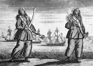 Piratas femeninas Anne Bonny & Mary Read. Impresiones de grabado vintage en B&W - Imagen 1 de 2