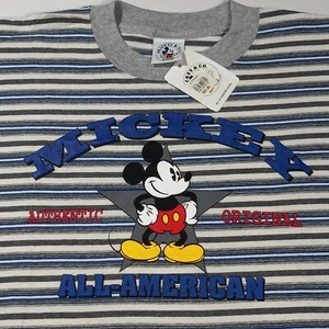 Neu mit Etikett Vintage 90er Mickey Mouse All American gestreiftes T-Shirt Einheitsgröße XL - Bild 1 von 5