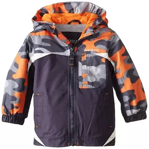 London Fog Camouflage Hooded Jacket Coat Orange Navy Gray Baby Toddler 12 M NEW - Picture 1 of 2