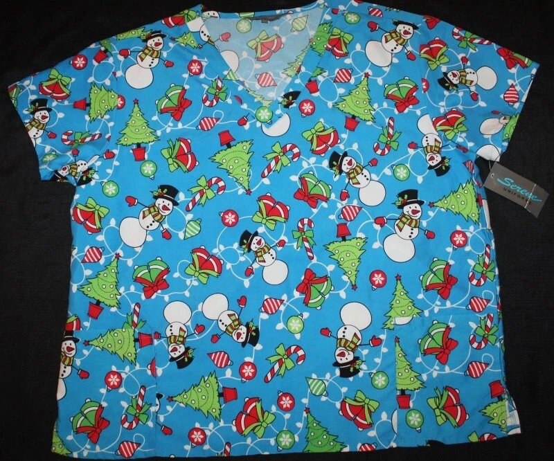New SERENE UNIFORMS snowman/holiday medical scrub shirt top Size 3X - Image 1 of 1