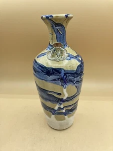 Vintage Blue & Tan Abstract Lemax Pottery Vase 10.5” - Picture 1 of 12