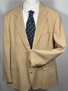 Vtg Hardwick Blazer Jacket Mens 48 Long Tan Khaki 2 Gold Buttons Made In USA - Picture 1 of 21