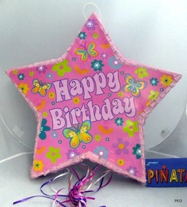 Happy Birthday rosa Stern Zug Pinata Pinatas Mädchen Party Schmetterling Blumen 70er - Bild 1 von 1