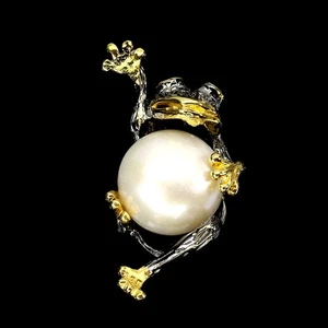 925 Sterling Silver Pendant Round Ruby Pearl Natural Gemstone Frog Jewelry - Picture 1 of 13